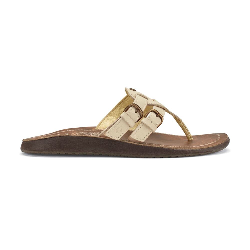 Olukai Honoka’a Thong Sandals Womens Size 10 Cream Leather with Buckles Slip On